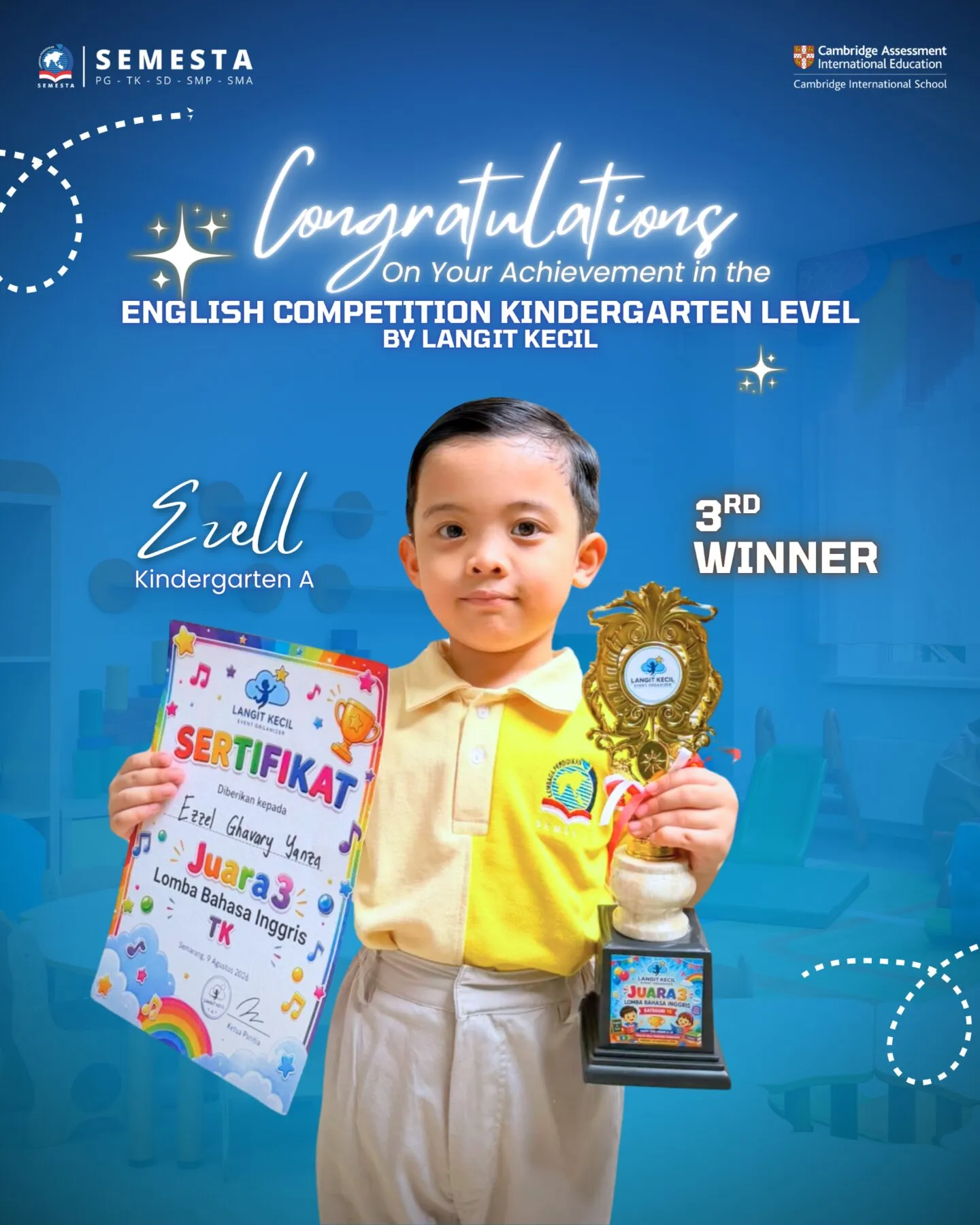 Eziell, Kindergarten A — juara 3 English Competition Kindergarten Level