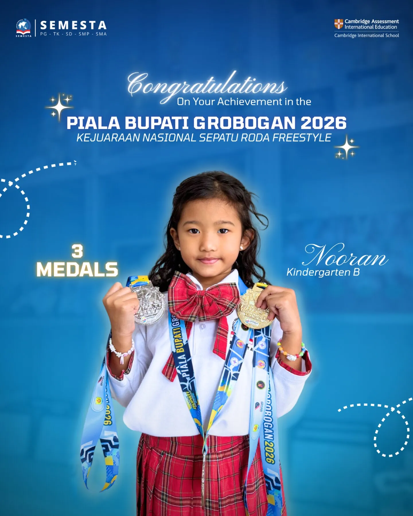 Noorah, Kindergarten B — 3 medali Piala Bupati Grobogan 2026